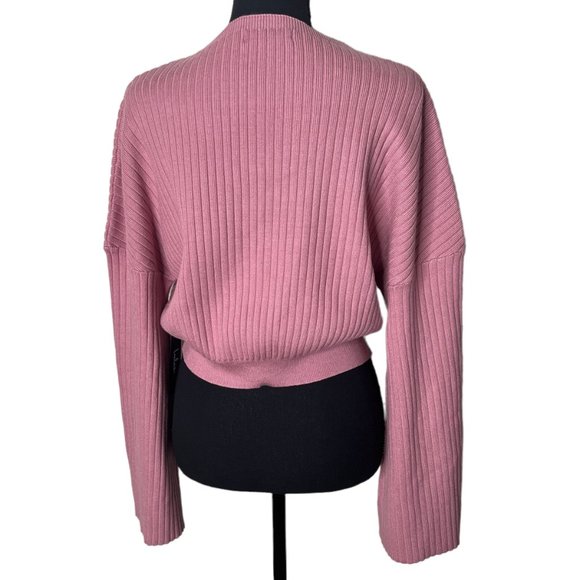 Lulus Pink Ribbed Crop Sweater Wide Sleeve Small - Picture 2 of 6